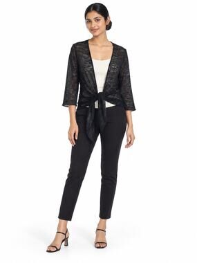 Abollria Sheer Black Tie Front 3/4 Sleeve Cropped Lightweight Cover-Up Cardigan